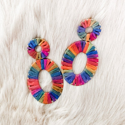 Rainbow Rattan Drop Earrings