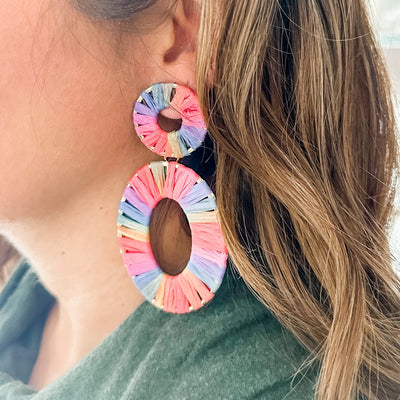 Rainbow Rattan Drop Earrings