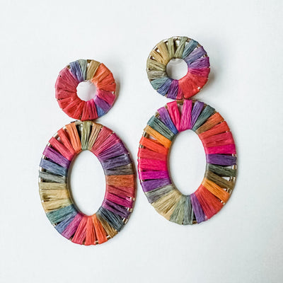 Rainbow Rattan Drop Earrings