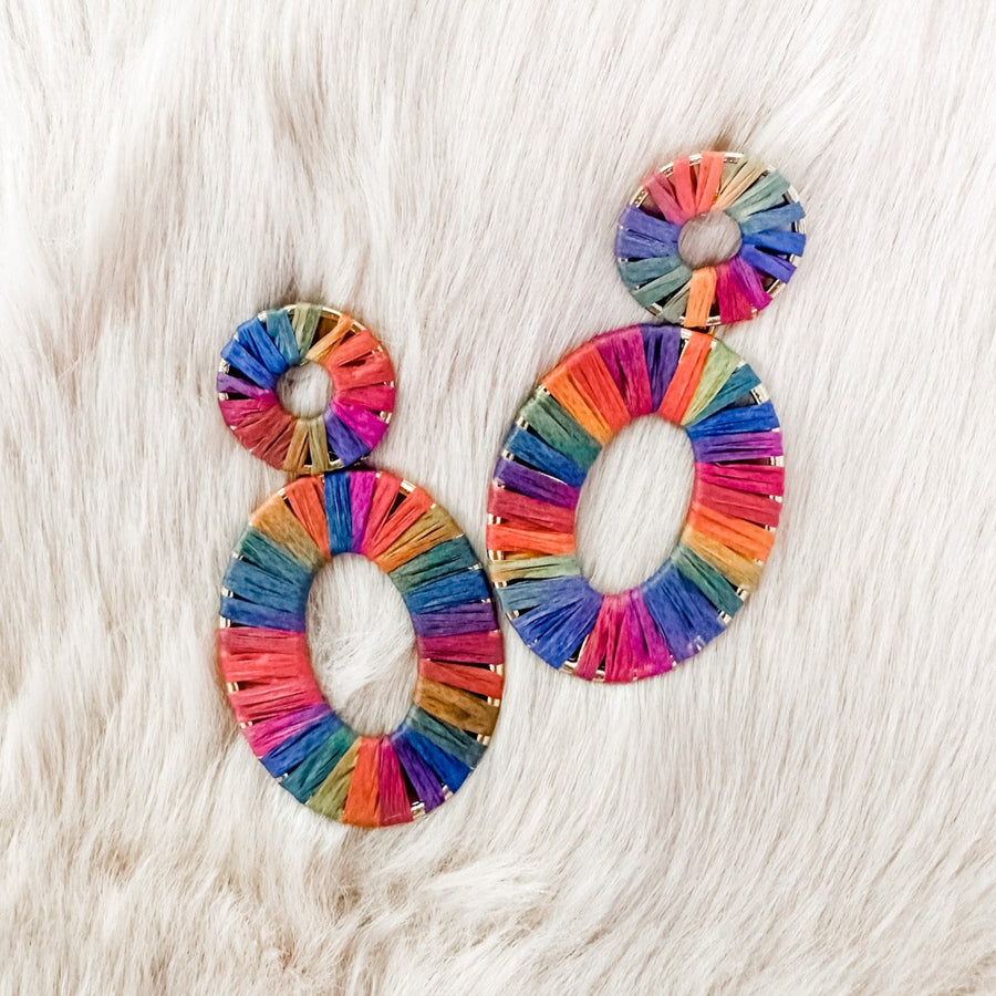 Rainbow Rattan Drop Earrings