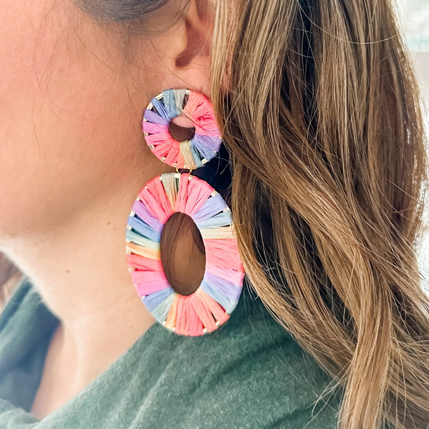 Rainbow Rattan Drop Earrings